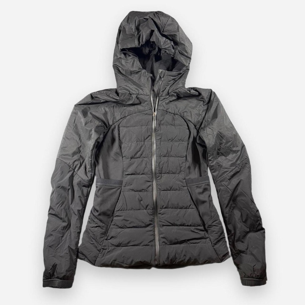 Lululemon Black Hooded Down For It All 700 Fill Puffer Running Jacket Sz 8